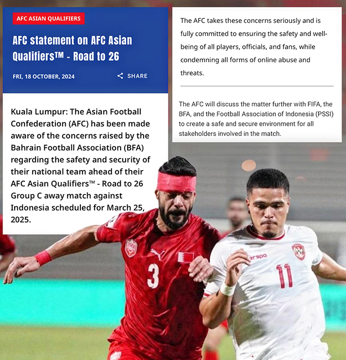 Thông báo của AFC về yêu cầu của LĐBĐ Bahrain