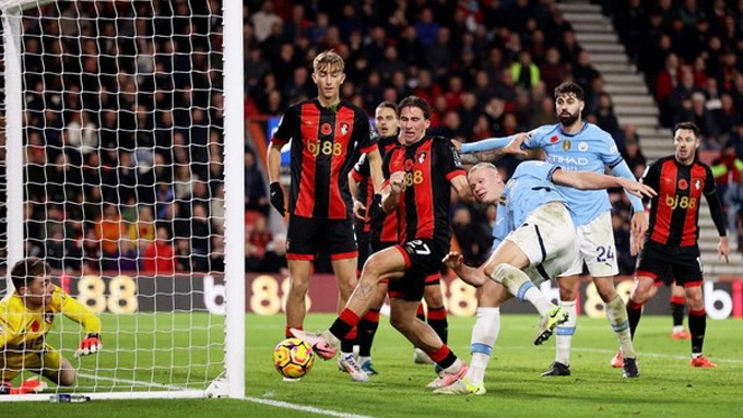 Haaland bỏ lỡ tới 3 cơ hội lớn ở trận Bournemouth vs Man City