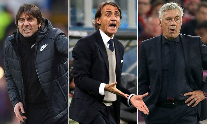 Cả Conte, Mancini và Ancelotti đều bị sa thải dù vừa giúp đội bóng vô địch Premier League ngay mùa trước